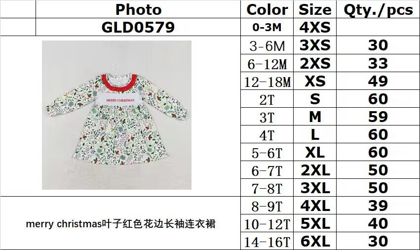 rts no moq GLD0579 embroidery merry christmas leaf red lace long-sleeved dress