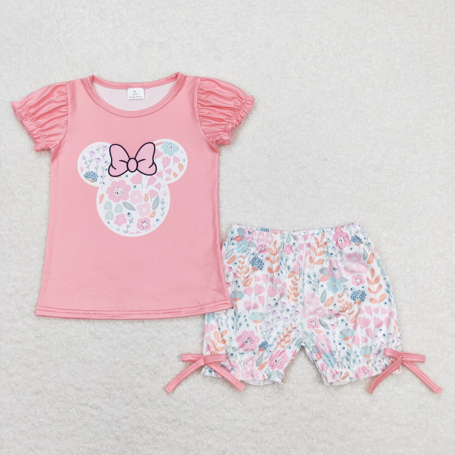 GSSO0699 Mickey Flower Pink Short Sleeve Shorts Set