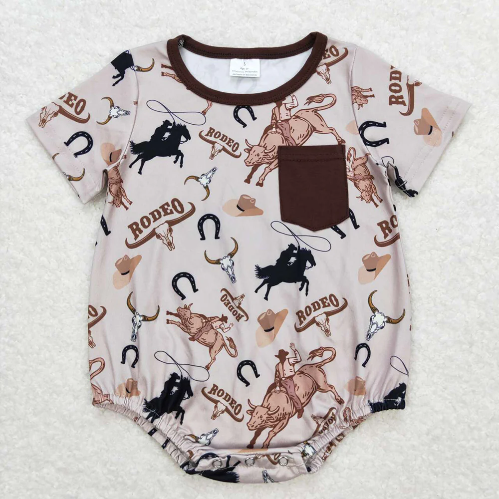 Baby Boys Grey Rodeo Horse Shirt Buttons Top Shorts Brother Romper Pajamas Clothes Sets