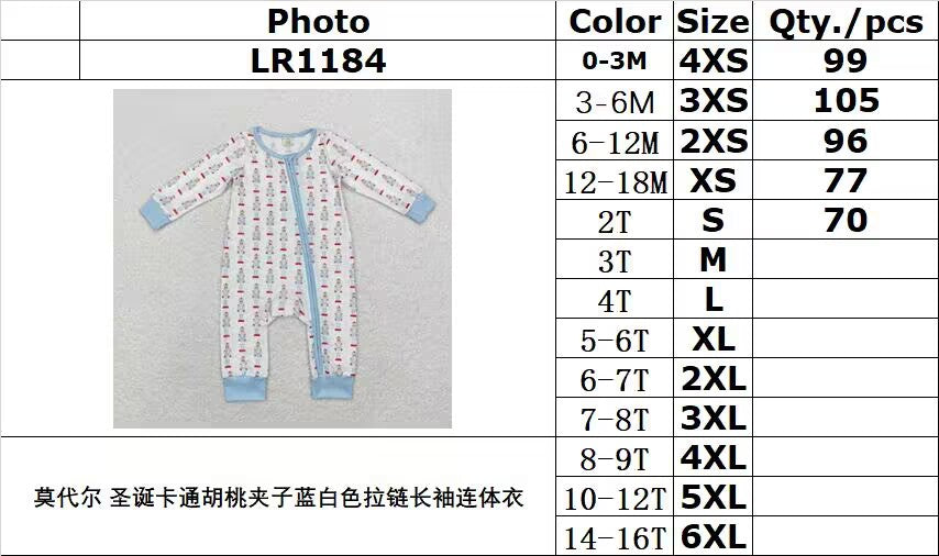 bamboo rts no moq LR1184 Modal Christmas cartoon nutcracker blue and white zipper long-sleeved jumpsuit