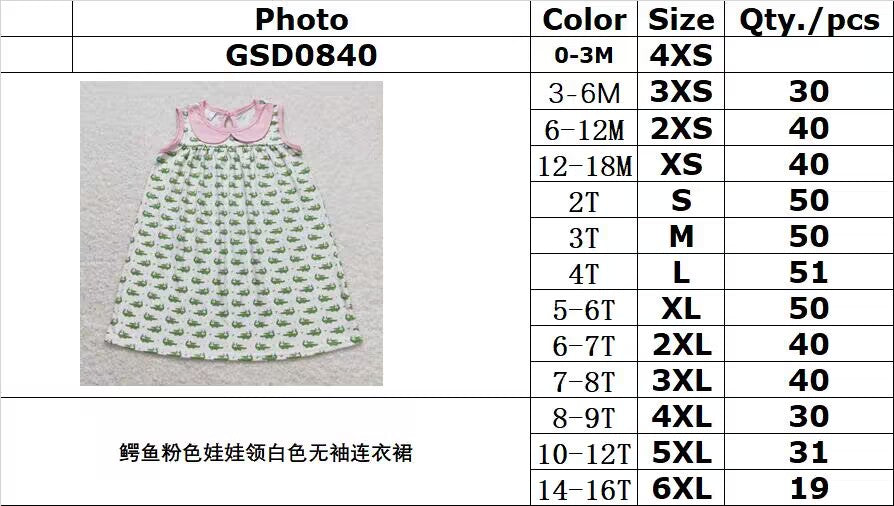 GSD0840 Crocodile Pink Doll Collar White Sleeveless Dress