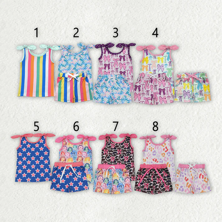 RTS NO MOQ girls short-sleeved shorts suit & short-sleeved set