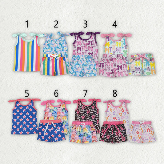RTS NO MOQ girls short-sleeved shorts suit & short-sleeved set