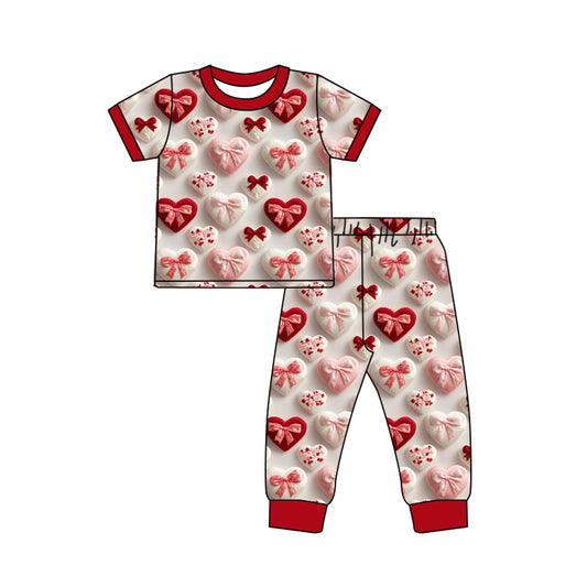 Custom moq 3 eta 7/8week moq 5 eta /4/5week love bow red Short Sleeve Pants Set