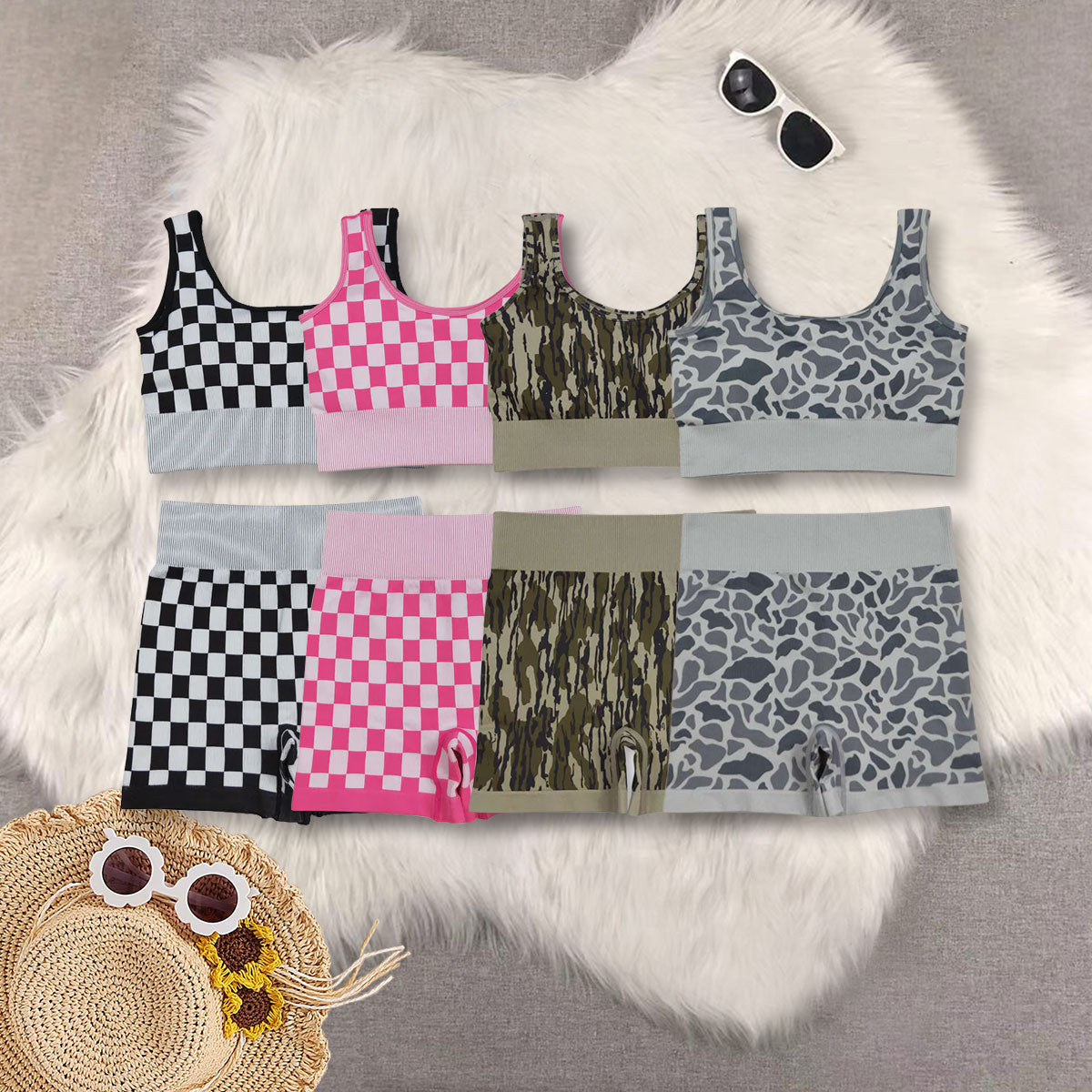 RTS NO MOQ Sibling Adult Women's camouflage Tank Top shorts sets