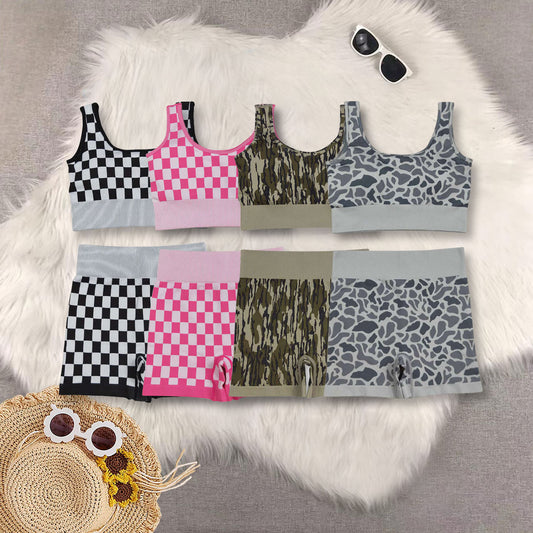 RTS NO MOQ Sibling Adult Women's camouflage Tank Top shorts sets