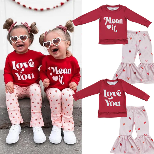 RTS NO MOQ Baby Girls Boys valentine long sleeve Pants Clothes Sets