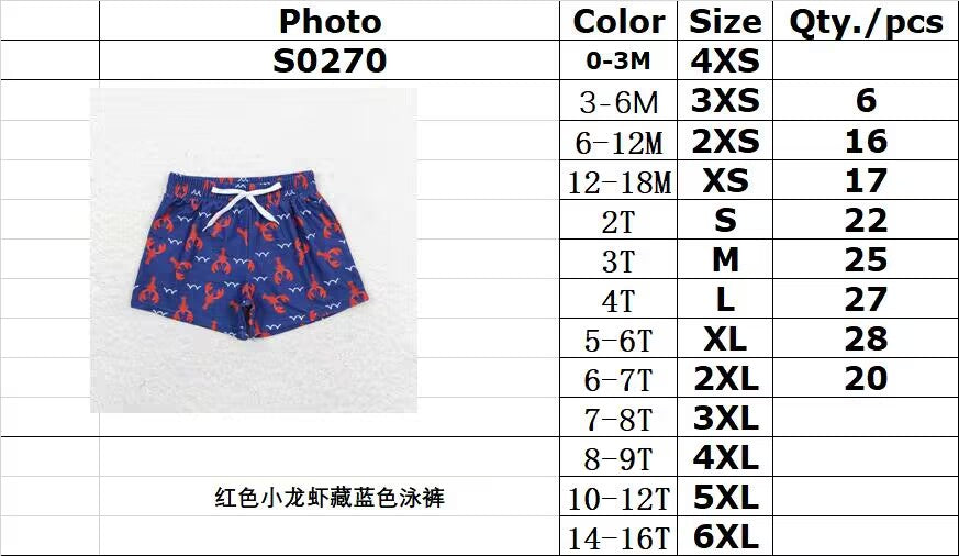 rts no moq S0270 Red crayfish navy blue swimming trunks