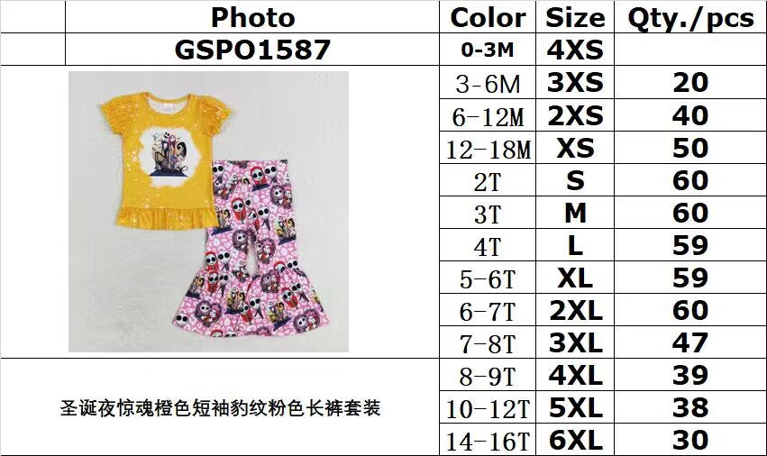 RTS no moq GSPO1587 The Nightmare Before Christmas orange short-sleeved leopard print pink trouser suit