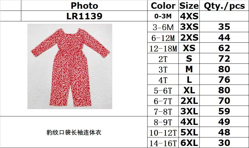 RTS NO MOQ ETA 5/7days Arrived LR1139 Leopard print pocket long sleeve jumpsuit