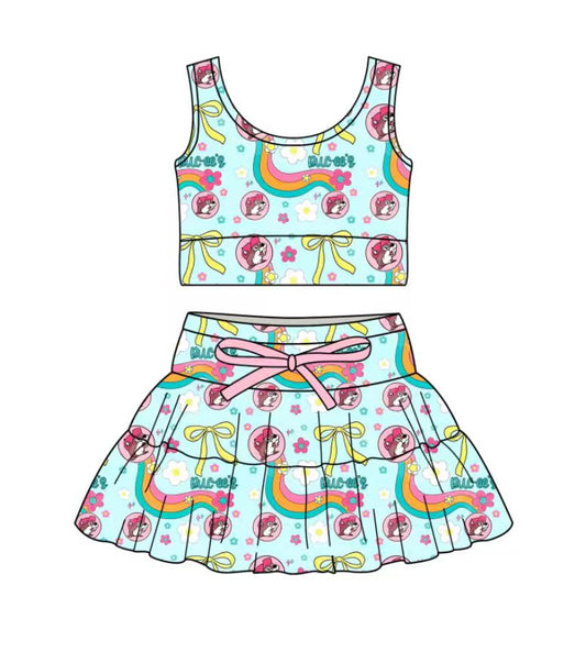 Custom moq 5 mix size milk silk baby girl clothes summer cartoon sleeveless skirts sets