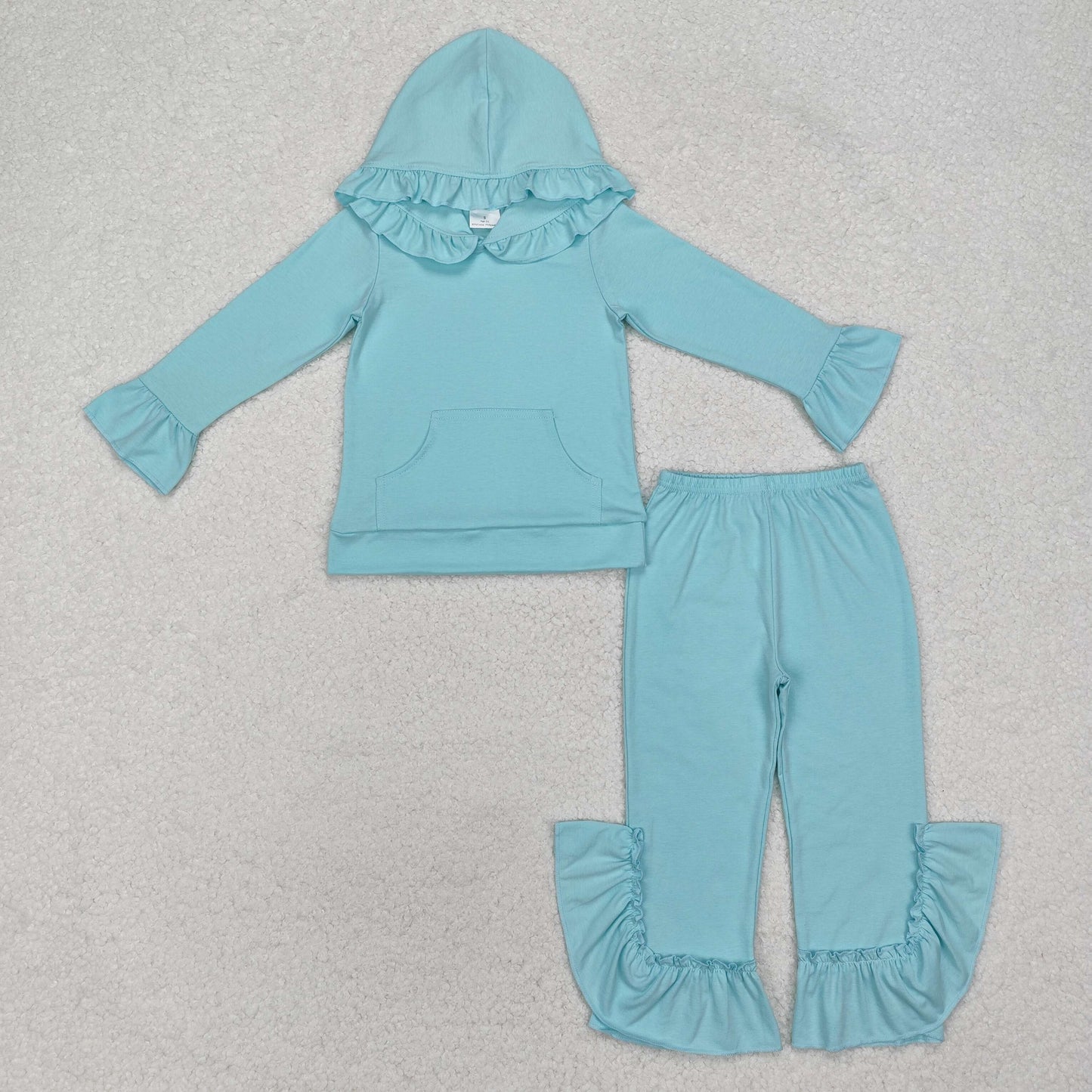 RTS NO MOQ ETA 5/7days Arrived GLP2057 Solid Blue Green Lace Hooded Long Sleeve Trousers Set