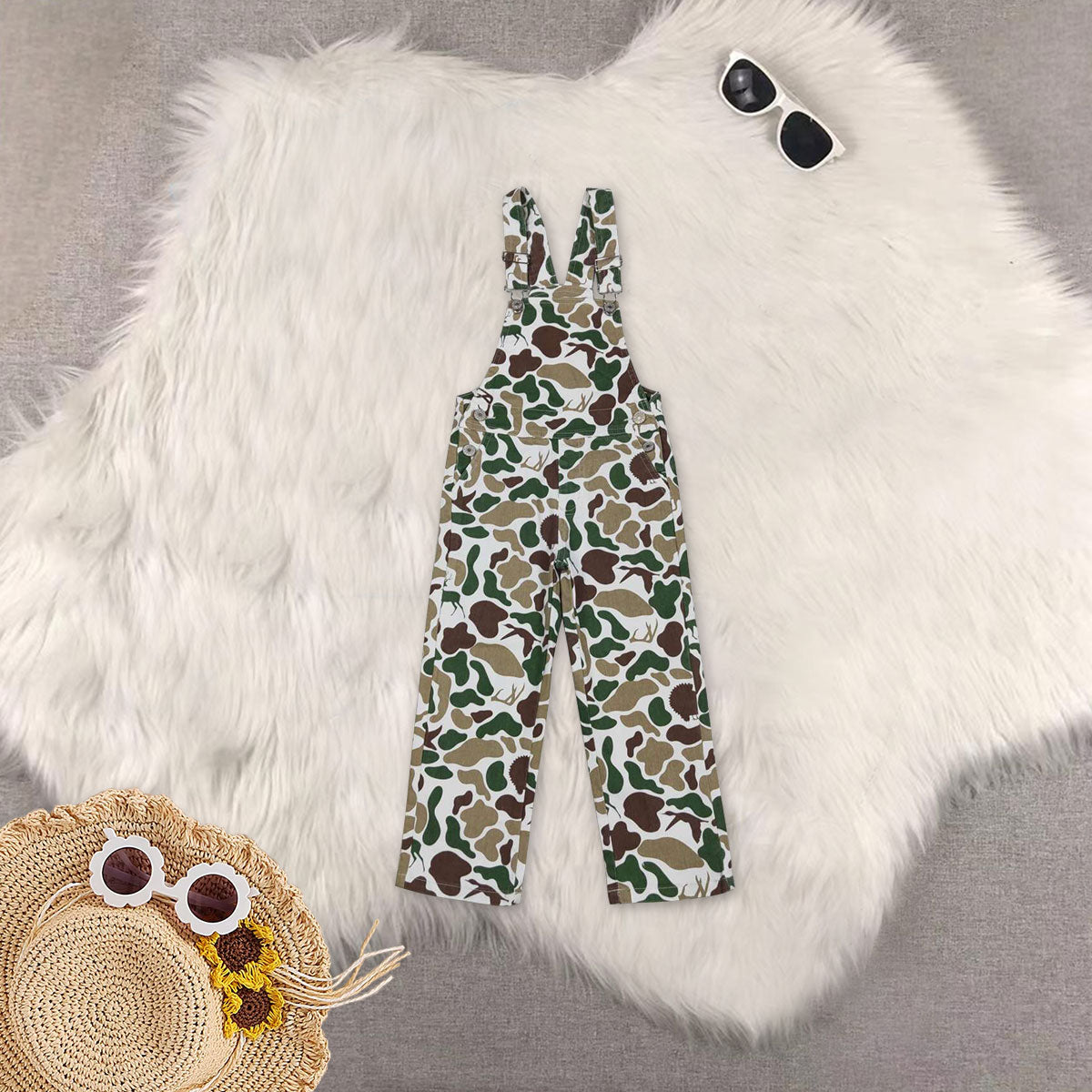 RTS NO MOQ Sibling denim Kids Fall Hunting Camo Denim Strap jumpsuits Overall