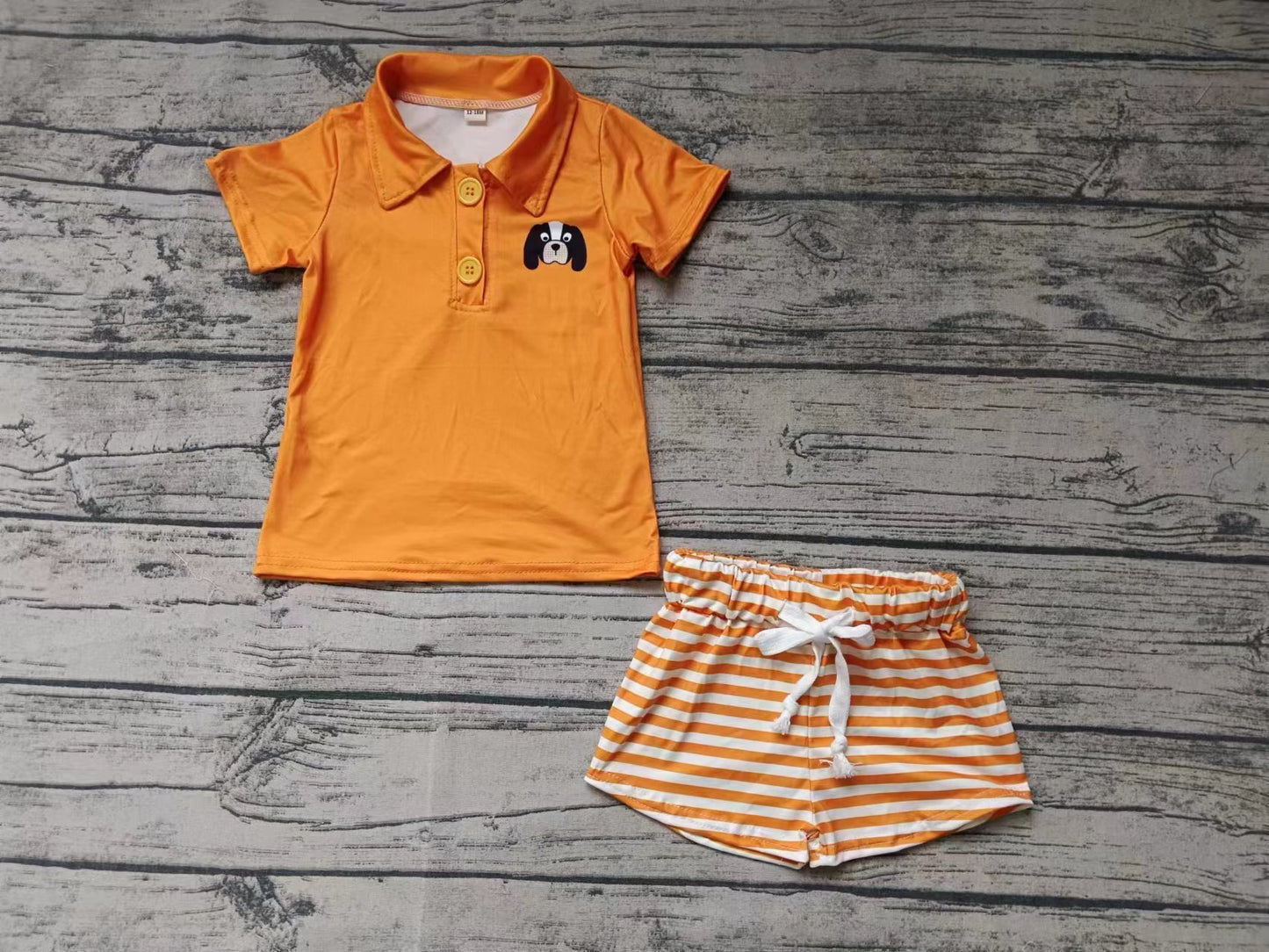 custom moq 5 eta 4-6weeks summer baby boys clothes team orange short sleeve shorts set