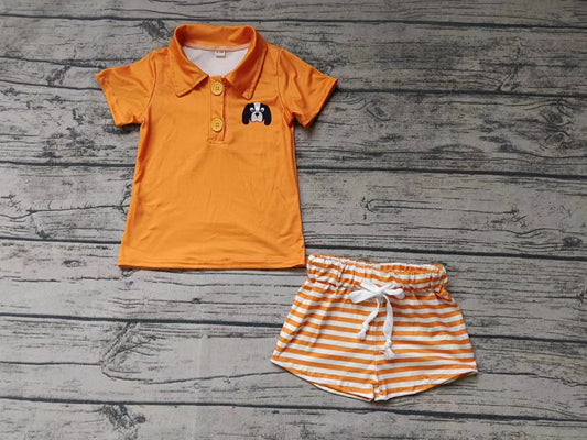 custom moq 5 eta 4-6weeks summer baby boys clothes team orange short sleeve shorts set