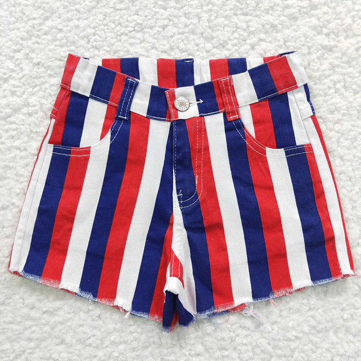 RTS NO MOQ baby girl clothes 4th of july summer jeans shorts