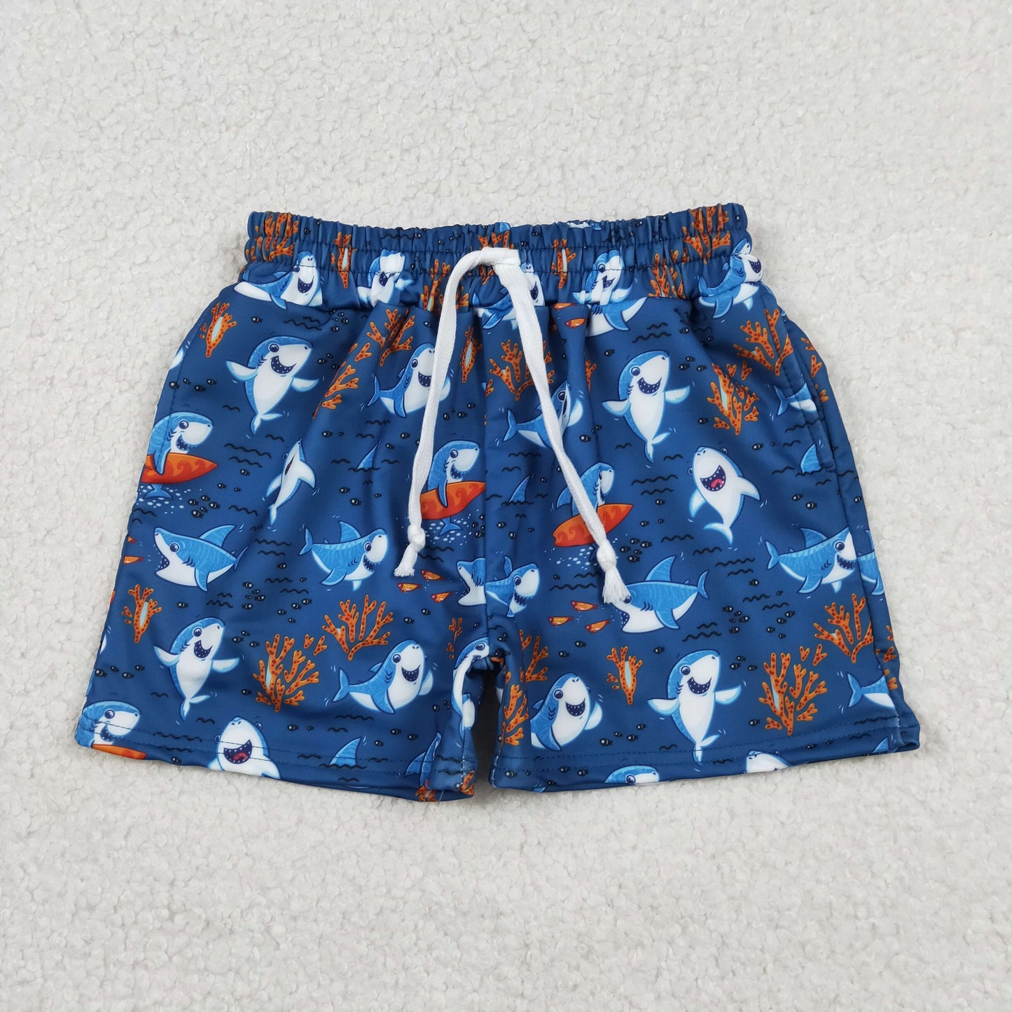 RTS NO MOQ（In Stock) Shark Coral Blue Swim Trunks