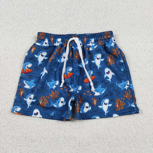 RTS NO MOQ（In Stock) Shark Coral Blue Swim Trunks