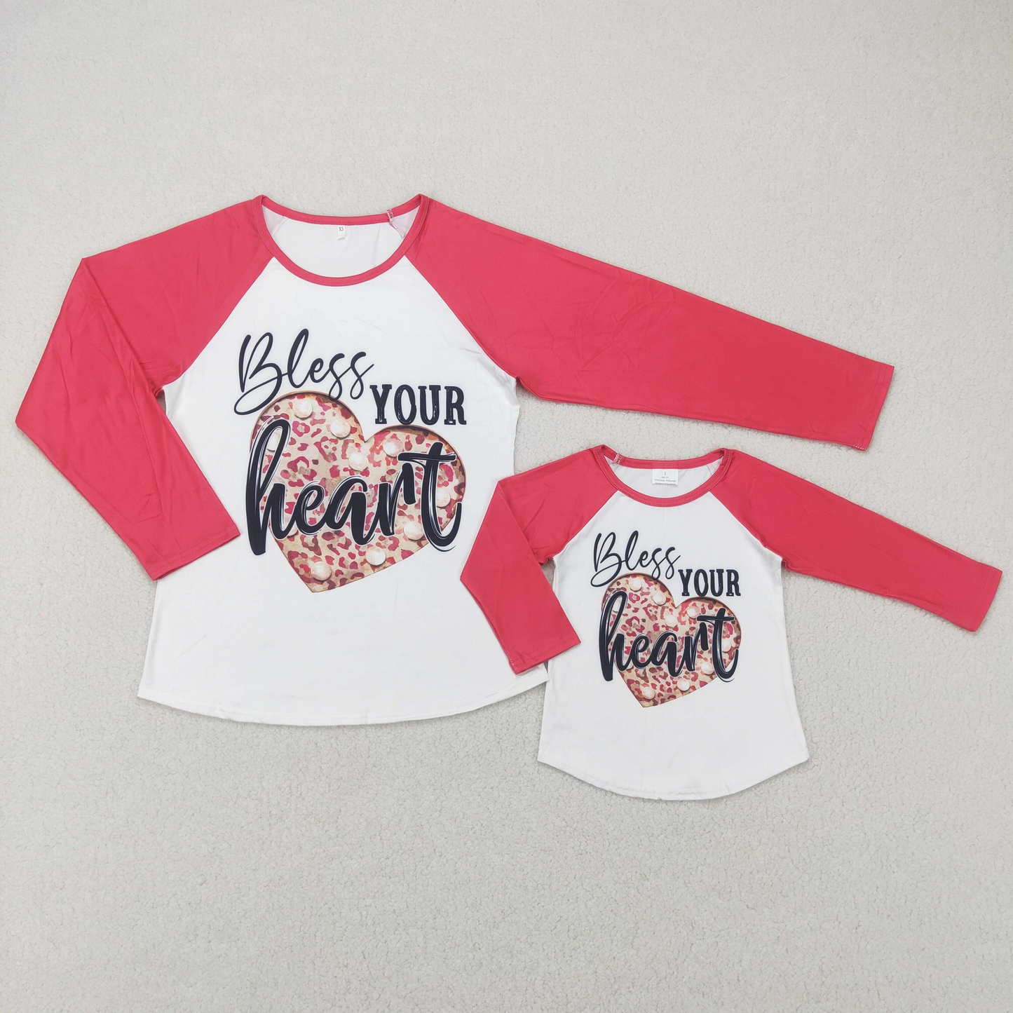 RTS NO MOQ Adults women and Baby Girls Valentine Heart Long Sleeve Top