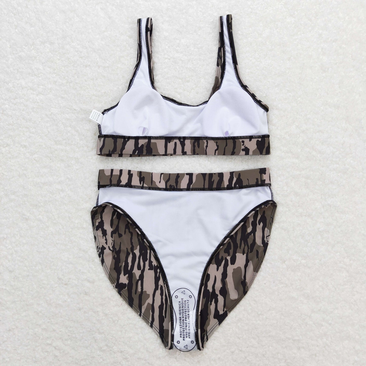 RTS NO MOQ S0563+S0564 Adult female military green camouflage swimsuit vest briefs set-