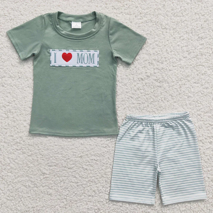 RTS NO MOQ Mother's Day Girls Boys Green Sibling Rompers Clothes Sets