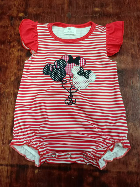 Custom moq 3 eta 6-7weeks  Red striped mouse balloon decoration flying sleeve shorts romper