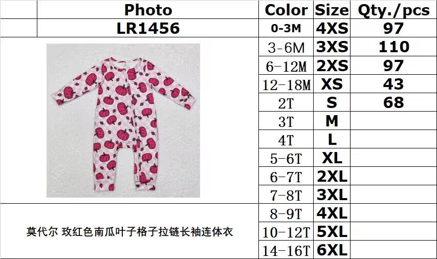 bamboo rts no moq LR1456 modal rose red pumpkin leaf plaid zipper long-sleeved jumpsuit