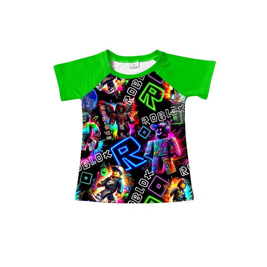 custom moq 5 eta 4-5 weeks baby boys clothes toddler boy cartoon green short sleeve summer top