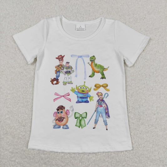 GT0571 Toy Story Dinosaur Bow White Short Sleeve Top