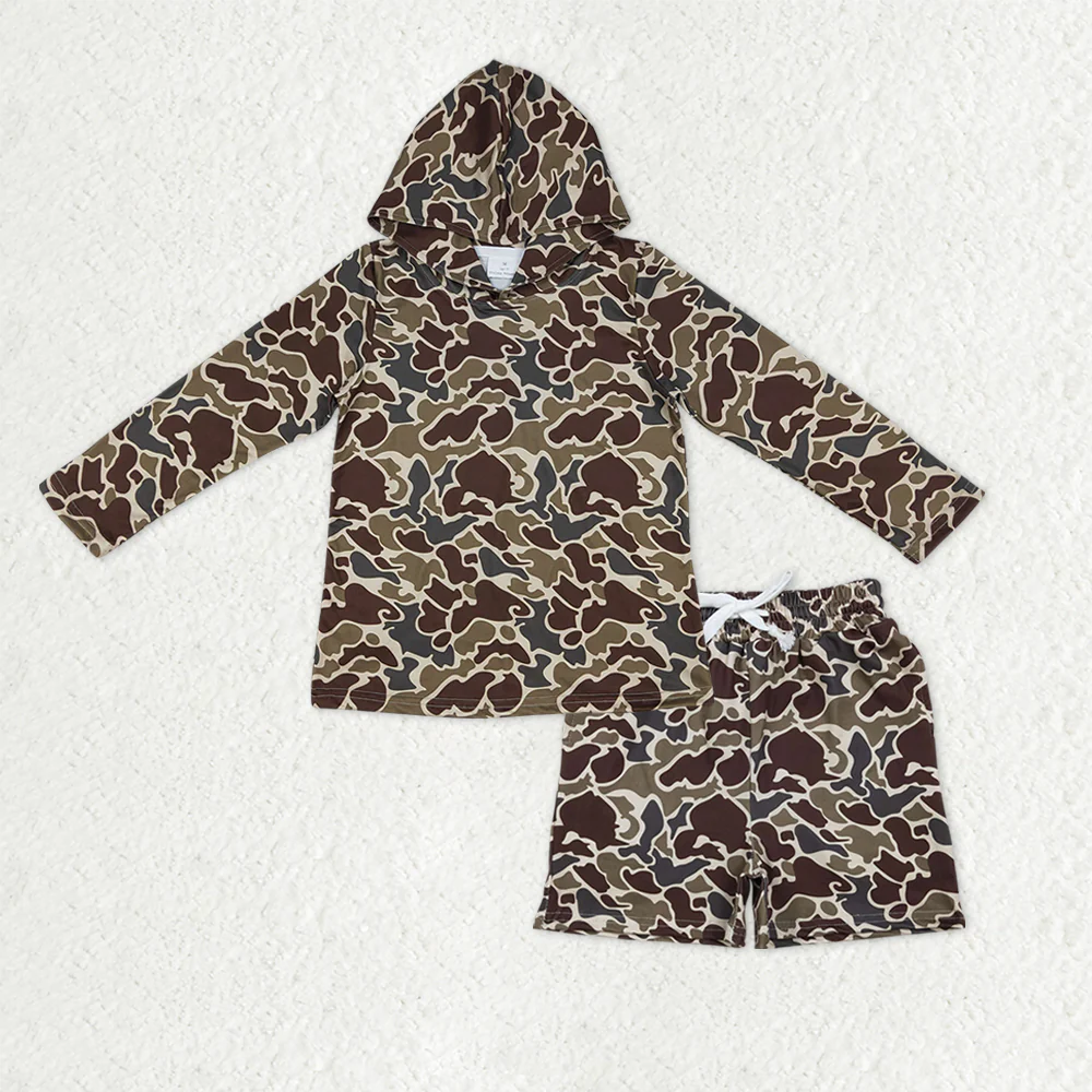 RTS NO MOQ（In Stock) BT1650+SS0735 baby girl clothes camouflage hooded long-Sleeve shorts sets