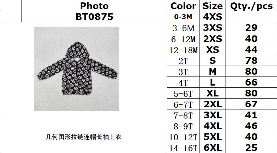 RTS NO MOQ ETA 5/7days Arrived BT0875 Geometric pattern zipper hooded long sleeve top