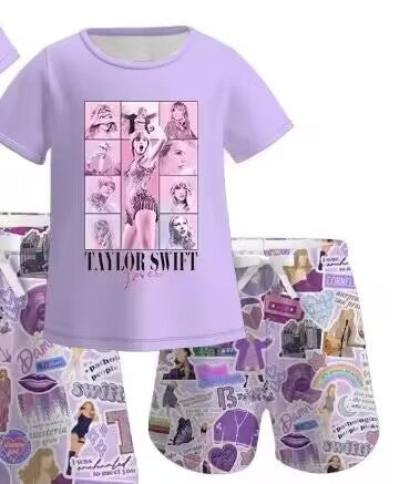 Deadline: June 2 custom no moq eta 5-6week girl purple 1989 taylor swift girls summer shorts sets