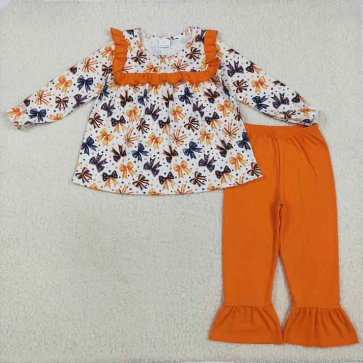 RTS NO MOQ Sibling baby girl clothes Halloween bow long sleeve pants Sets