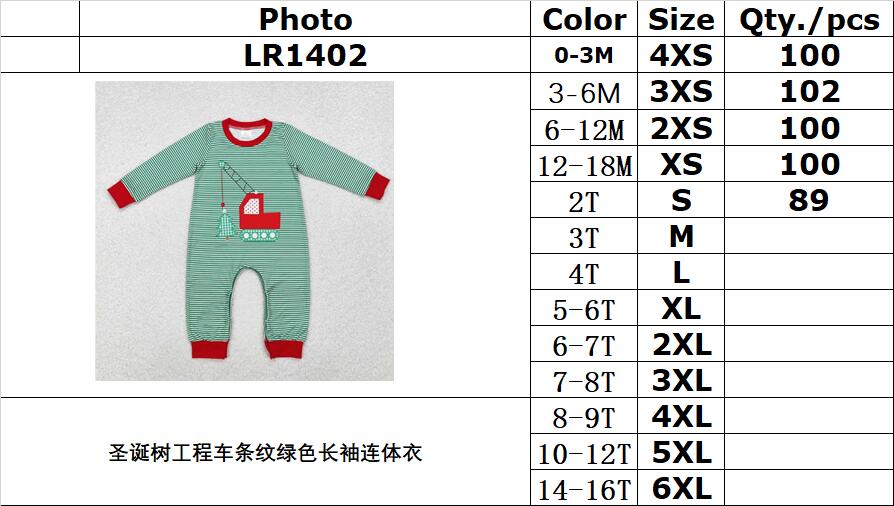 RTS NO MOQ ETA 5/7days arrived LR1402 Christmas tree engineering truck stripe green long sleeve jumpsuit