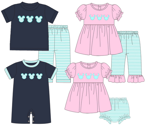 custom moq 5 eta 5-6weeks Mickey Girls Short Sleeve Long Pants Set