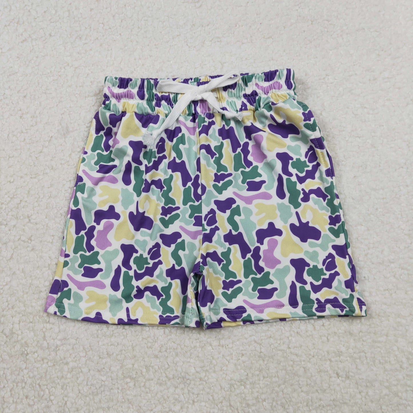 RTS NO MOQ（In Stock) SS0734 Boy Carnival Yellow-Green-Purple Camouflage Shorts
