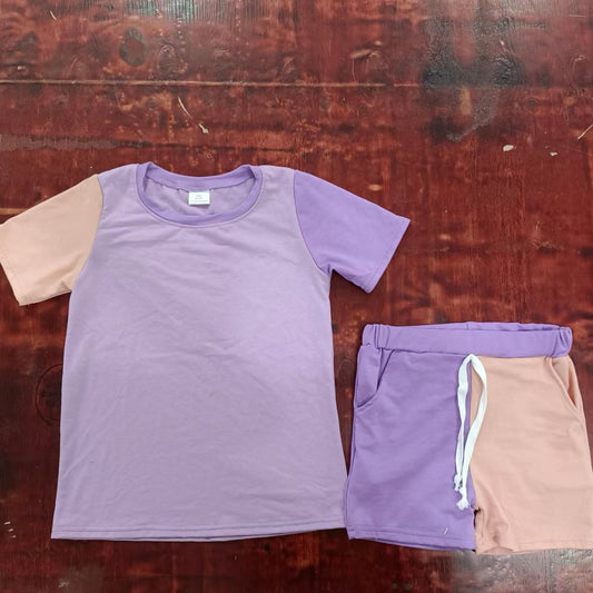 custom moq 5 eta 4-6weeks summer baby girls clothes purple short sleeve shorts sets
