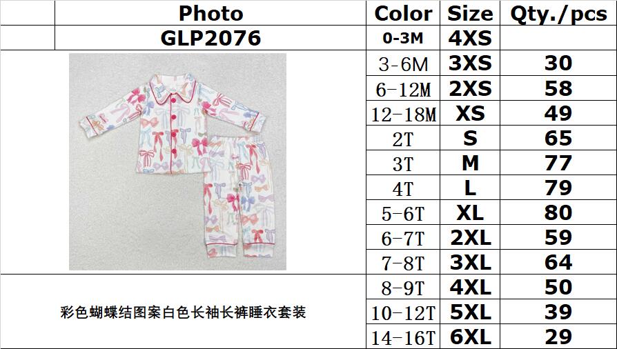 RTS NO MOQ ETA 5/7days Arrived GLP2076 Colorful bow pattern white long-sleeved long-pants pajama set