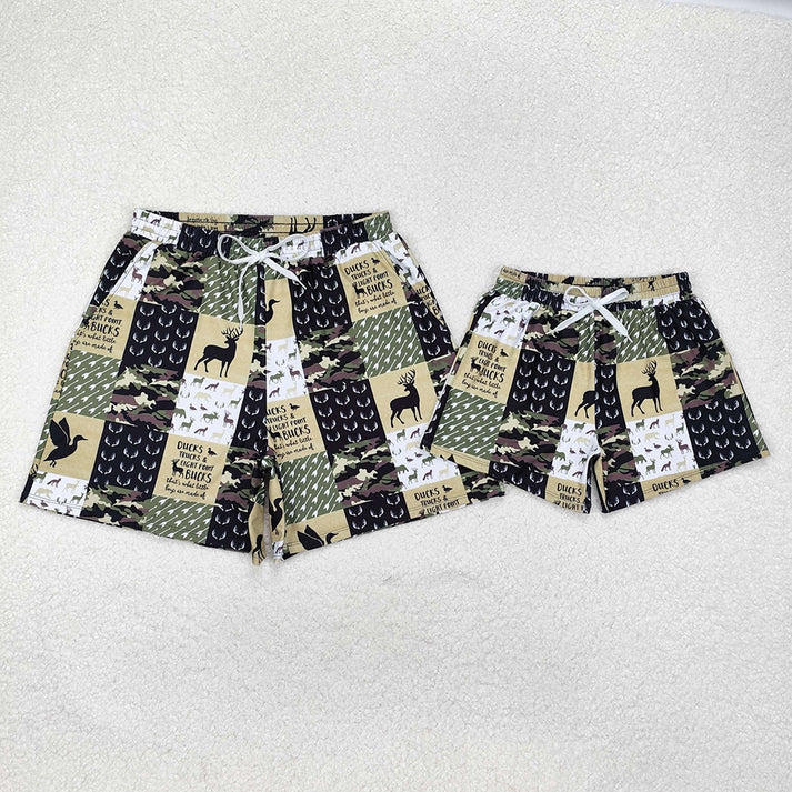 RTS NO MOQ Daddy and Me Baby Boys Green Deers Camouflage Trunks Bottoms Swimsuits