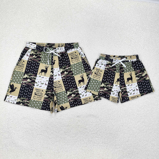 RTS NO MOQ Daddy and Me Baby Boys Green Deers Camouflage Trunks Bottoms Swimsuits