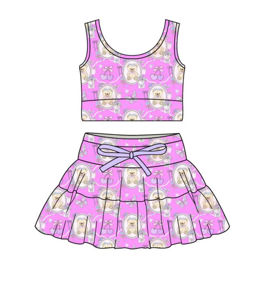 Custom moq 5 mix size milk silk baby girl clothes summer cartoon sleeveless skirts sets