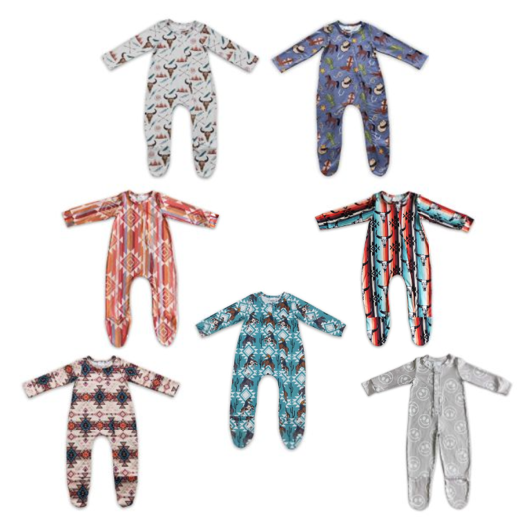 RTS NO MOQ Baby kids geometric diamond-bull head pattern long stockings romper