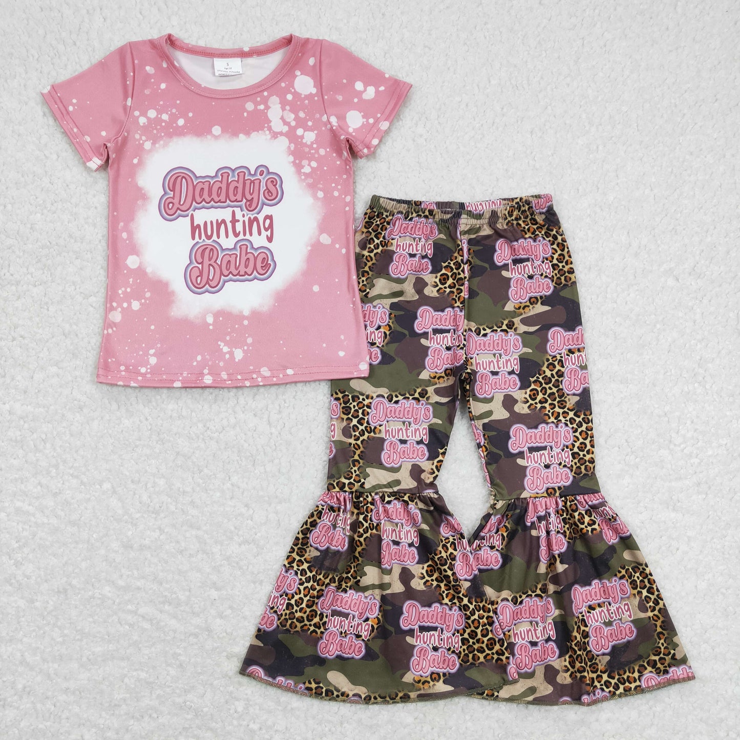 GSPO0922 daddy's hunting babe letter leopard print camouflage short sleeve pants set