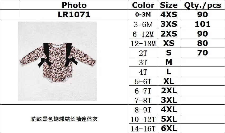 rts no moq LR1071 Leopard print black bow long-sleeved jumpsuit