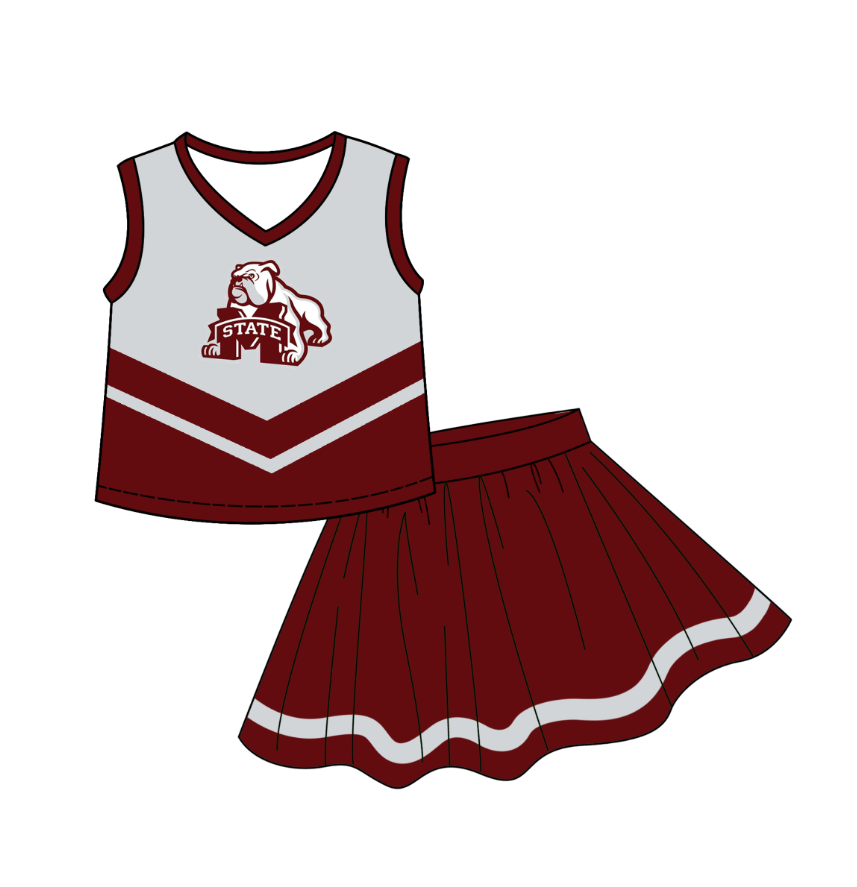 custom moq 3 eta 6-7weeks team summer baby girls clothes brick red short sleeve skirts sets