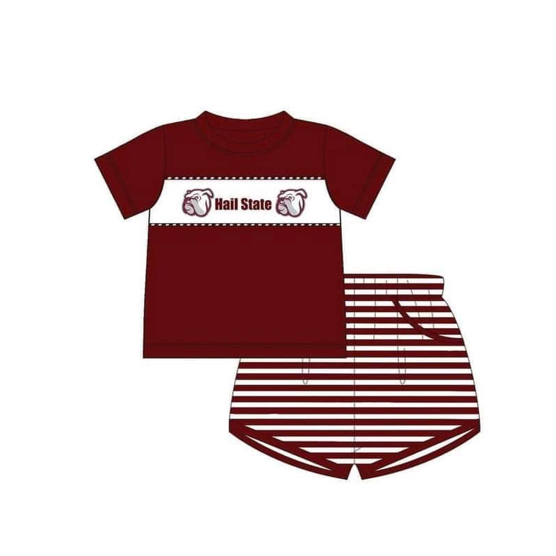 Deadline July 4 custom no moq  eta 6-7weeks Boys Maroon Short Sleeve Shorts Set
