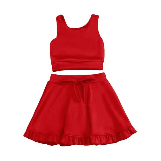 custom moq 5 eta 4-5 weeks baby girls clothes red sleeveless shorts girls summer outfit