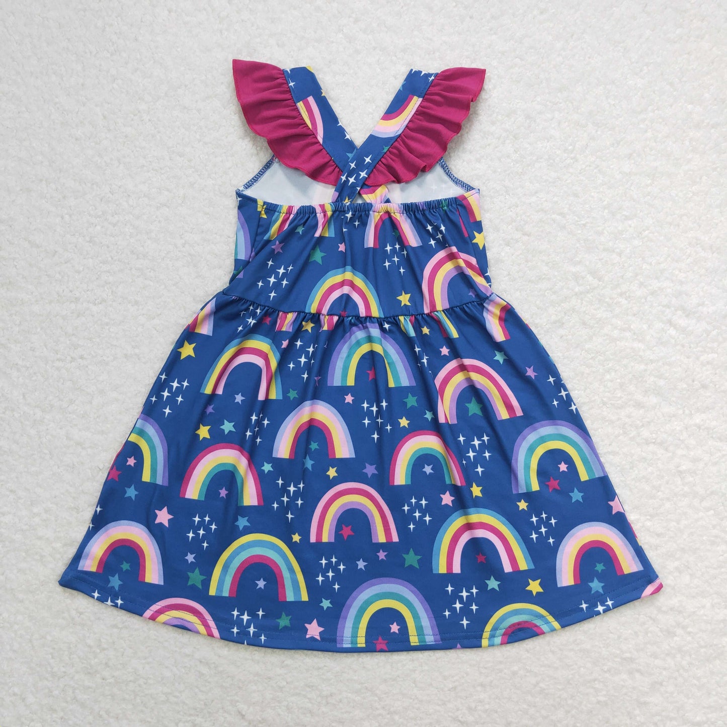 RTS no moq GSD1085 Rainbow star rose red lace navy blue sleeveless dress