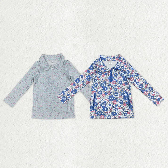 RTS NO MOQ Sibling Baby Girls clothes yoga Zipper Stand Collar Pullover Long Sleeve Tops