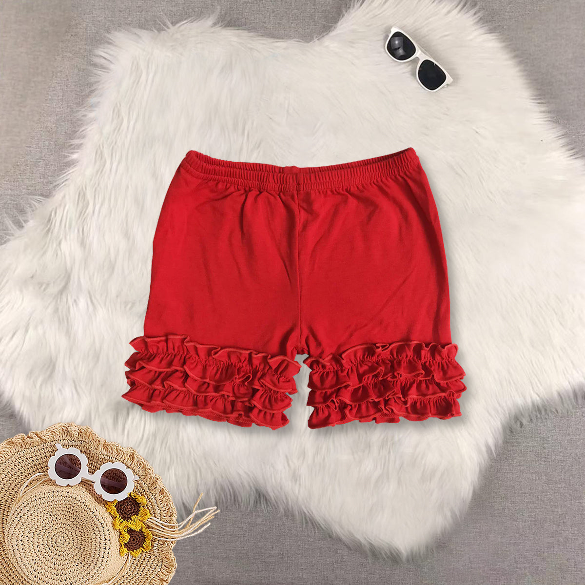 RTS NO MOQ Sibling baby girls clothes cheer red Short Sleeve Suit  & Top and shorts